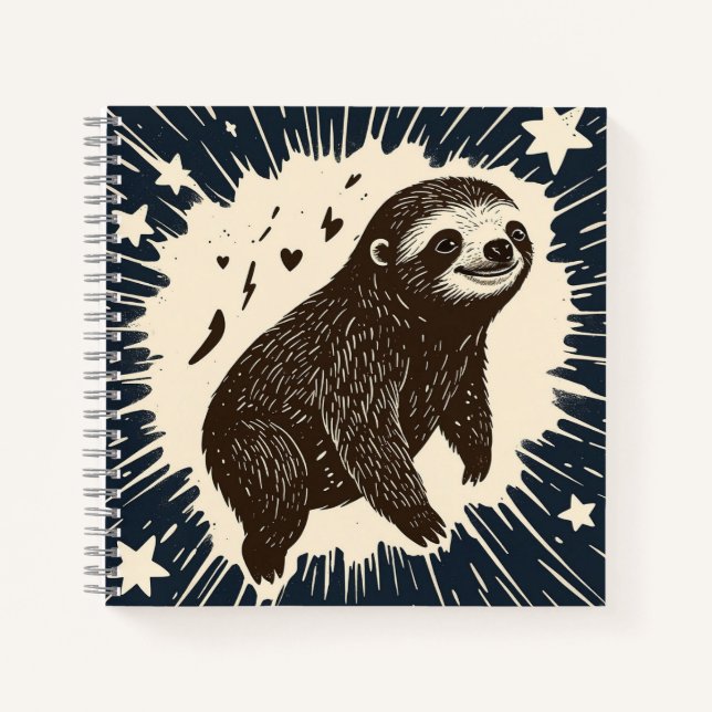 Cuaderno Sloth Sloth - Noche estrellada en lineas de Linocu (Anverso)