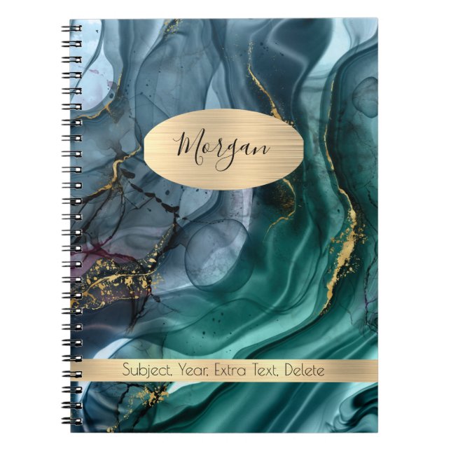 Cuaderno Smokey Tinta Verde azulada Gris Gold Abstrace Nomb (Frente)