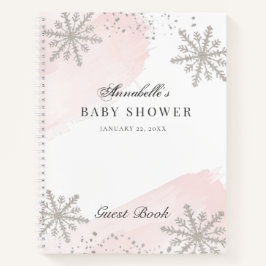 Cuaderno Snowflakes acuarela rosa Baby Shower Guest Book