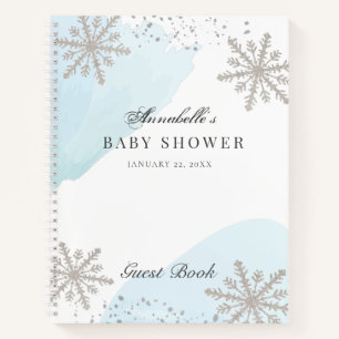 Cuaderno Snowflakes Blue Watercolor Baby Shower Guest Book