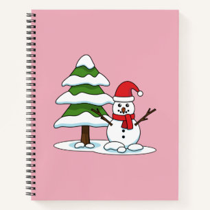 Cuaderno Snowman con un árbol de pino con nieve