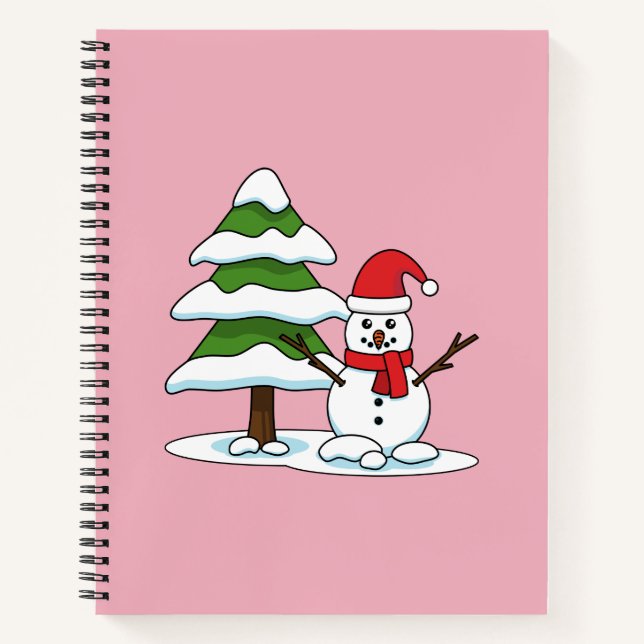Cuaderno Snowman con un árbol de pino con nieve (Anverso)