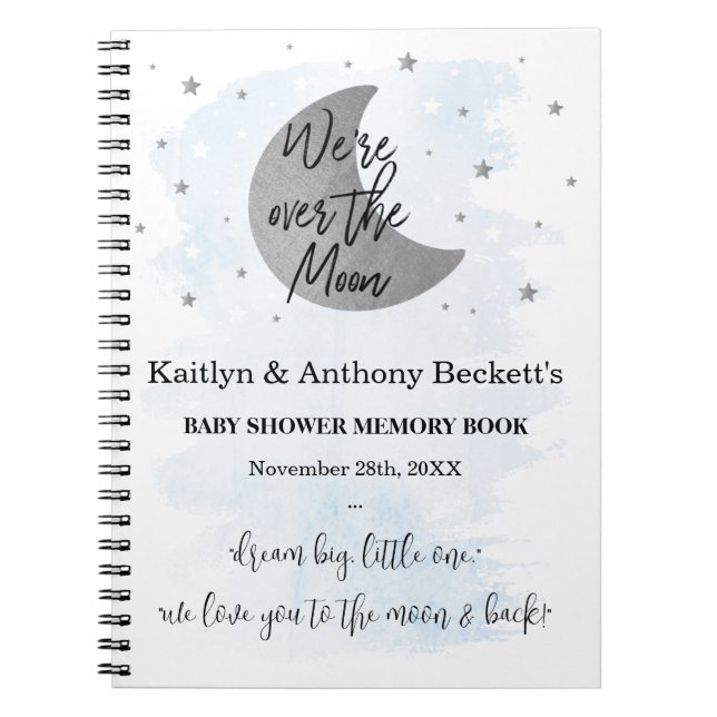 Cuaderno Sobre la luna | Boys Baby Shower Memory Book (Frente)