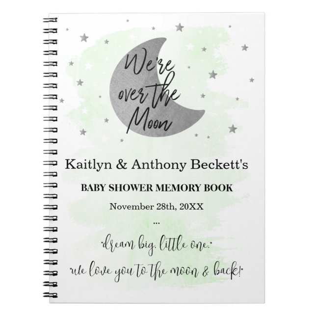 Cuaderno Sobre la luna | Libro de memoria de Baby Shower ne (Frente)