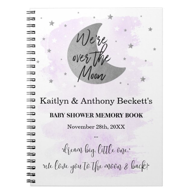 Cuaderno Sobre la luna | Libro de memoria de Baby Shower ne (Frente)