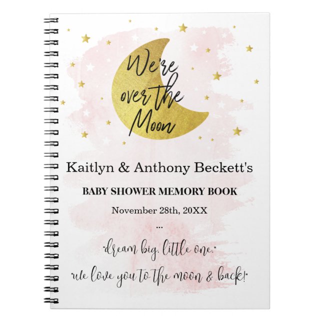 Cuaderno Sobre la luna | Libro de memoria de Baby Shower pa (Frente)