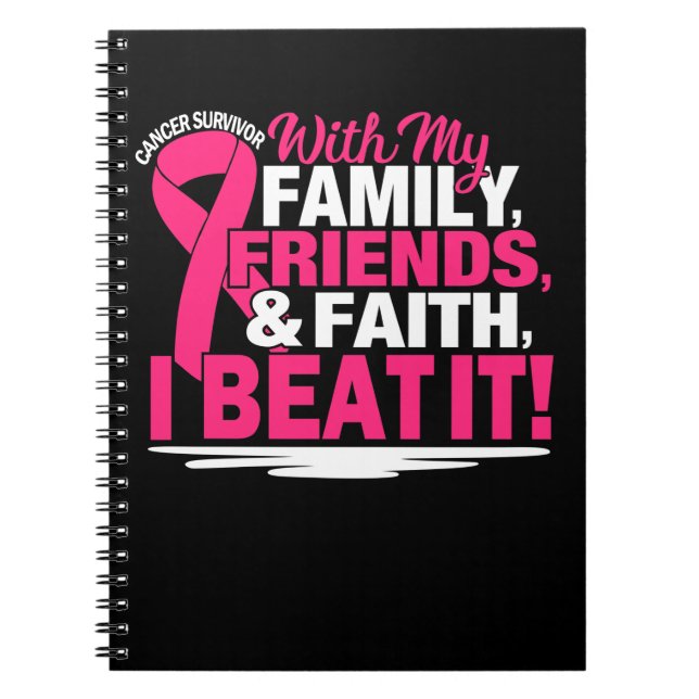 Cuaderno Sobreviviente de cáncer Faith Amigos Familia Rosa  (Frente)