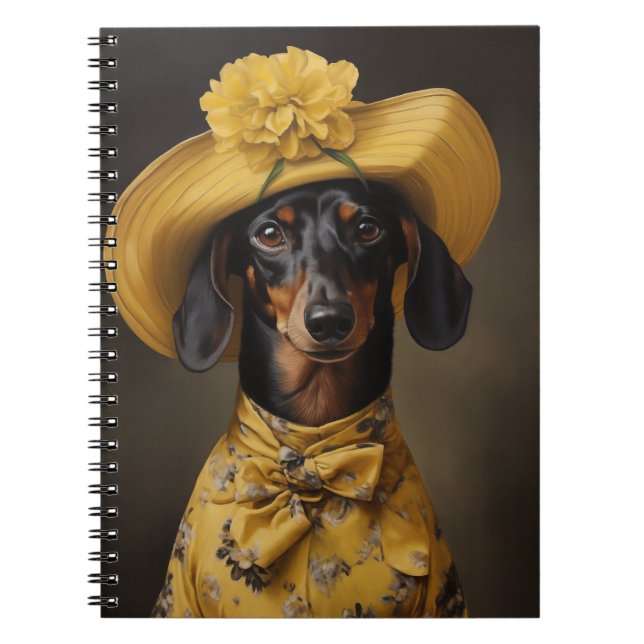 Cuaderno Sofisticado Dachshund en amarillo (Frente)