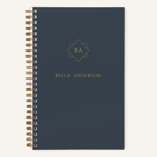 Cuaderno Sofisticado Monograma Inicial Navy Blue & Gold