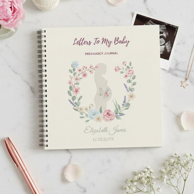 Cuaderno Soft Beige Floral Pregnancy Journal Keepsake (Subido por el creador)