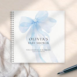 Cuaderno Soft Blue Bow Text Overlay Baby Shower Guest Book