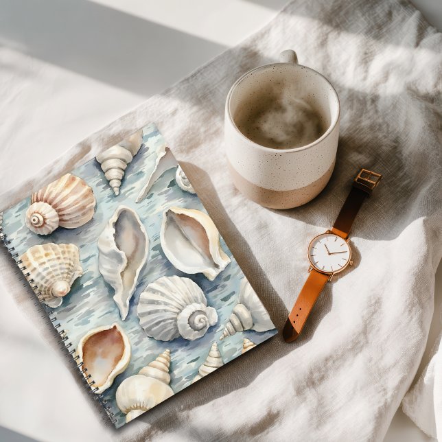 Cuaderno Soft Blue Coastal Seashell Watercolor (Subido por el creador)