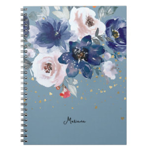 Cuaderno Soft Pink Blue Watercolor Flower Her Personal