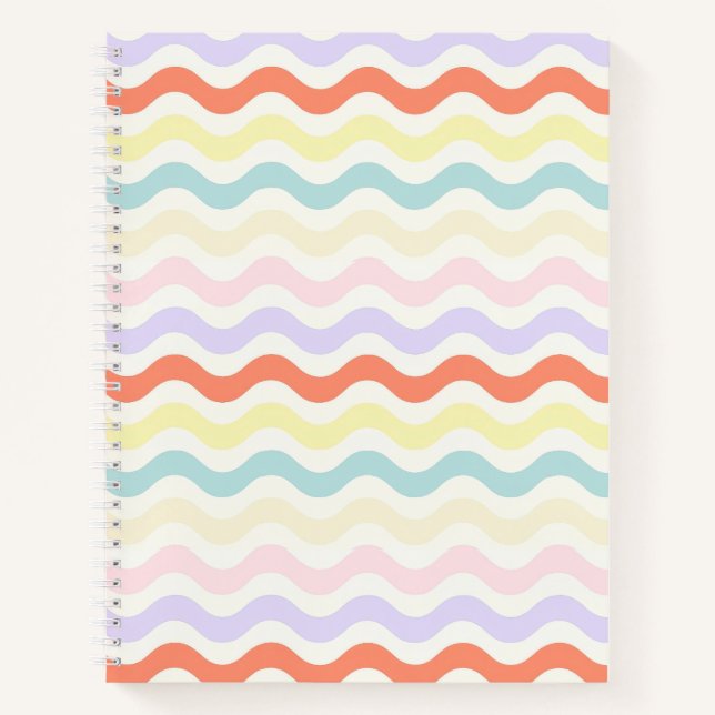 Cuaderno Soft Pink Blue Yellow Wavy Stripes Aesthetic (Anverso)