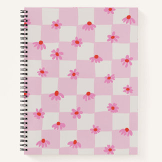 Cuaderno Soft Pink Daisy Checkerboard Floral Pattern