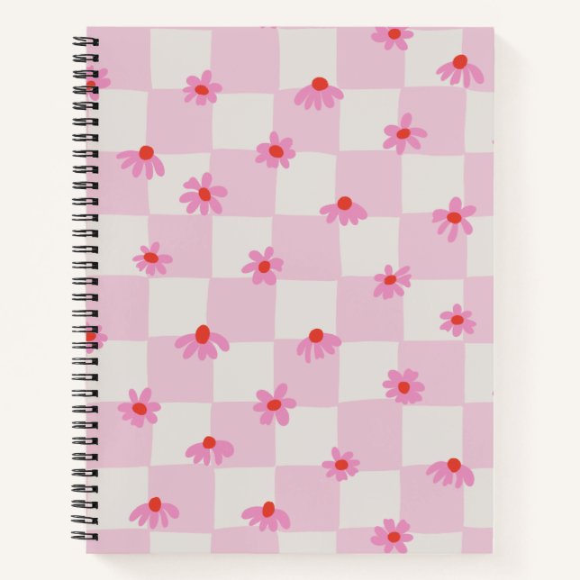 Cuaderno Soft Pink Daisy Checkerboard Floral Pattern (Anverso)