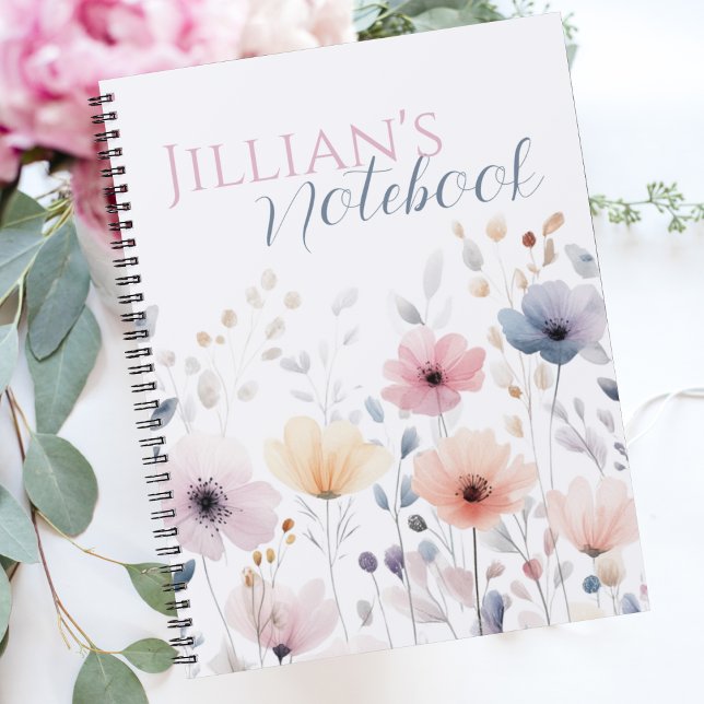 Cuaderno Soft Pink Pastel Watercolor Wildflower (Let the soft pastel florals calm your mind and spark your soul. This pretty botanical notebook isn’t)
