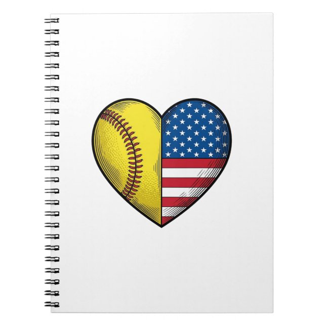 Cuaderno Softbol bandera de EE. UU. corazón diseño vectoria (Frente)
