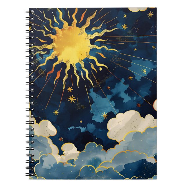 Cuaderno Sol Celeste Moderno Estrellas y Nubes Azules (Frente)