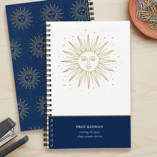 Cuaderno Sol Celestial Creando Espacio Donde la Maravilla F (Teacher Appreciation notebook with celestial sun and quote by Darling & May)