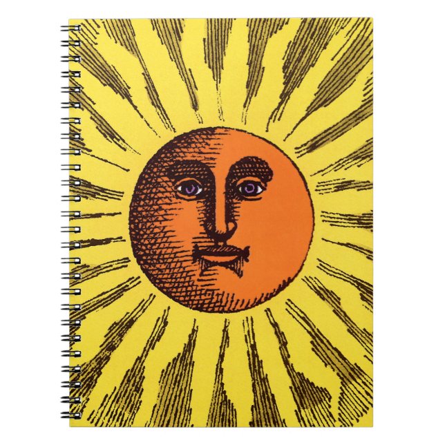 Cuaderno Sol Hippie Feliz Sonriente Amarillo Celestial Vint (Frente)
