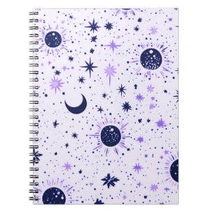 Cuaderno Sol Luna y Estrellas Celestiales Negras y Moradas