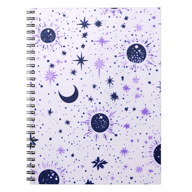 Cuaderno Sol Luna y Estrellas Celestiales Negras y Moradas (Frente)