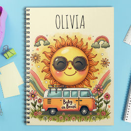 Cuaderno Sol sonriente retro de los 70, vibraciones de paz