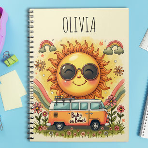 Cuaderno Sol sonriente retro de los 70, vibraciones de paz