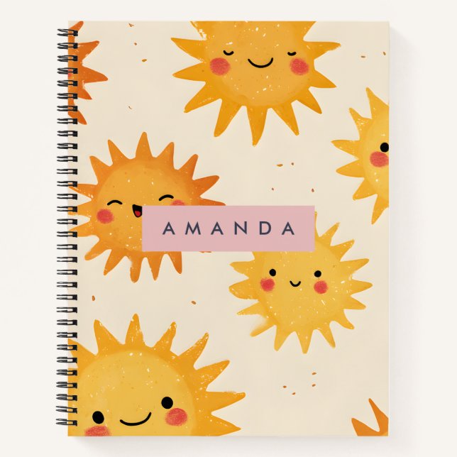 Cuaderno Sol sonriente y lindo personalizado (Anverso)