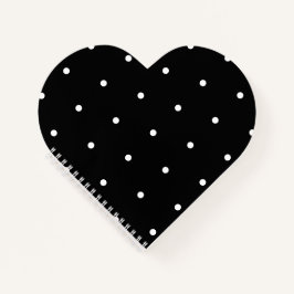 Cuaderno Solid Black with White Dot Style Heart Shaped