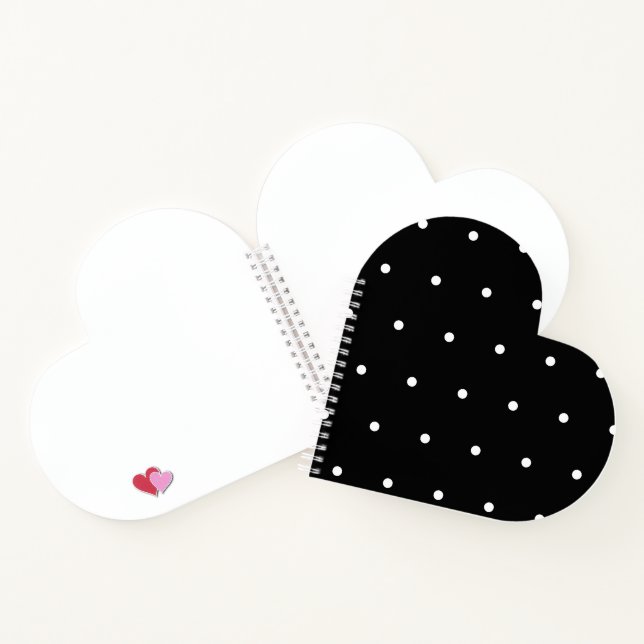 Cuaderno Solid Black with White Dot Style Heart Shaped (Interior)