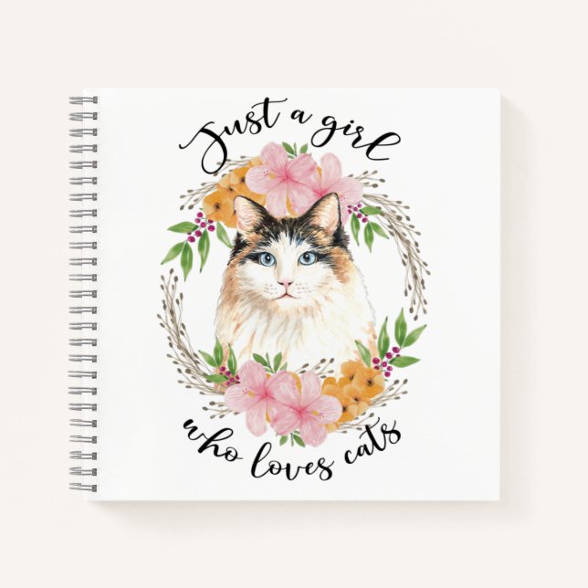 Cuaderno Sólo un Chica que ama a los gatos de flores rosada (Anverso)