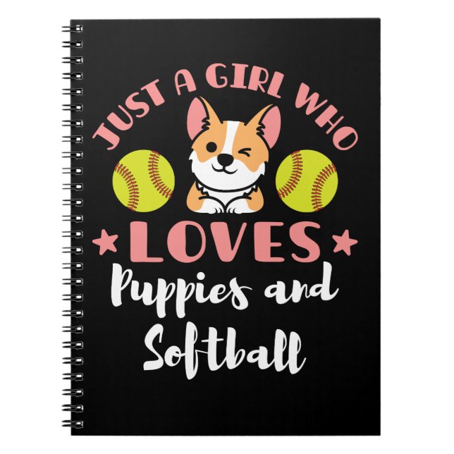 Cuaderno Solo un Chica que ama los cachorros y el softball (Frente)