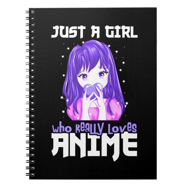 Cuaderno Sólo un Chica que ama realmente a Anime en morado (Frente)