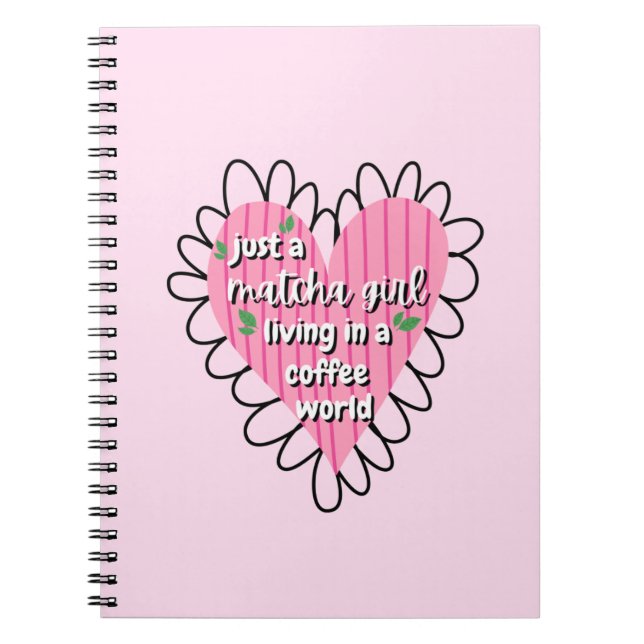Cuaderno Solo una chica Matcha Corazón Estético – Rosa Lind (Frente)