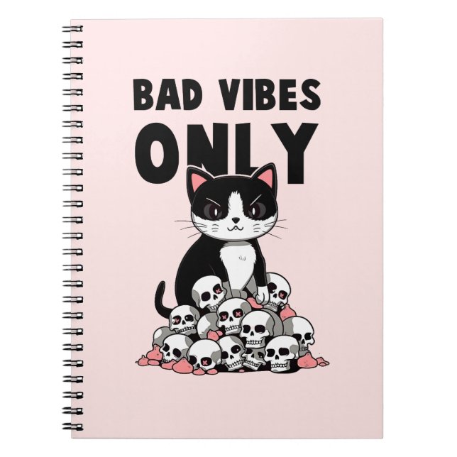 Cuaderno Sólo vibraciones malas: gatos y cráneos (Frente)