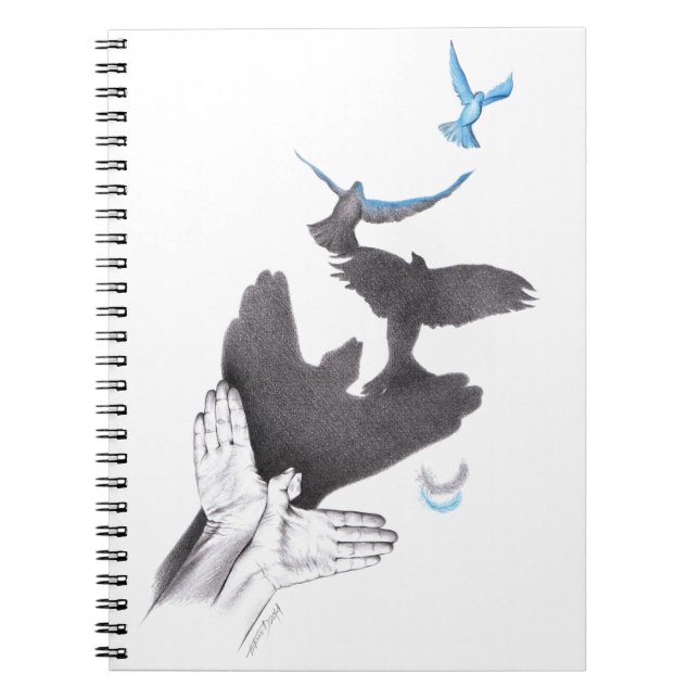 Cuaderno Sombra de mano Aves voladoras Ilusión Arte surreal (Frente)