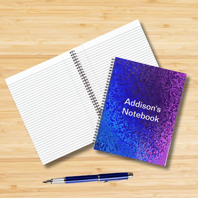 Cuaderno Sombras de azul morado luce brillante Nombre del p (Shades of Blue Purple Shiny Look Pattern Name Notebook)