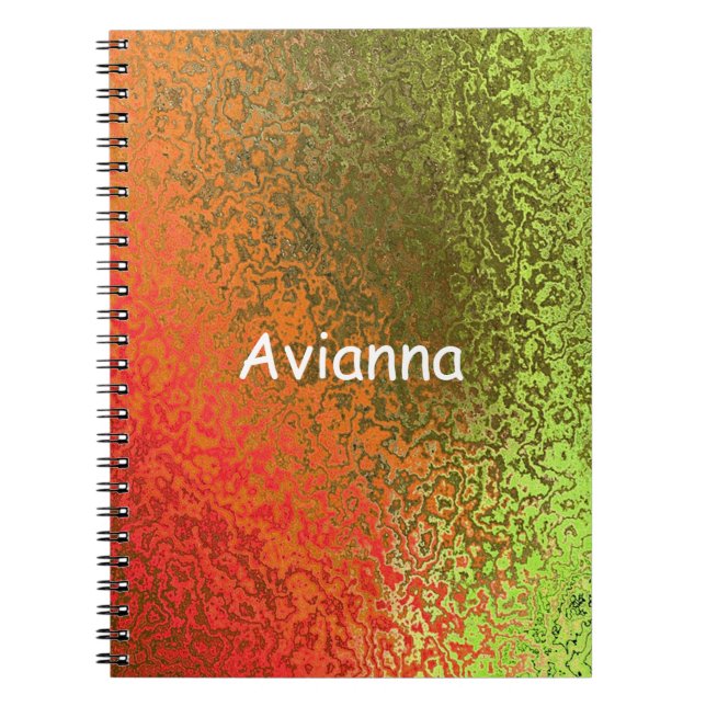 Cuaderno Sombras de Naranja y nombre de adición verde (Frente)