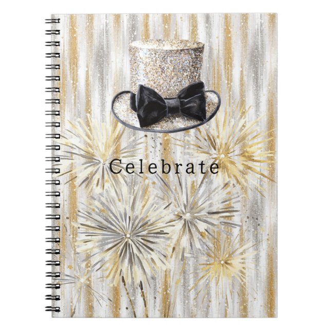 Cuaderno Sombrero de Año Nuevo de Plata Dorada (Frente)