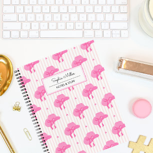 Cuaderno Sombrero de vaquera coqueta rosa retro con monogra