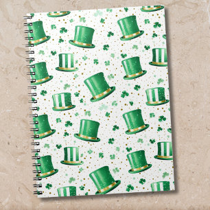 Cuaderno Sombreros y tréboles de lujo verdes y dorados blan