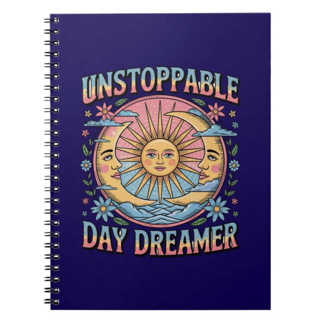 Cuaderno Soñador imparable diseño retro Sol Luna  (Frente)