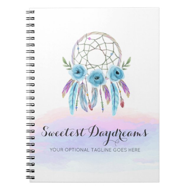 Cuaderno Soñador Plumas Acuarela Rústico Boho Chic (Frente)