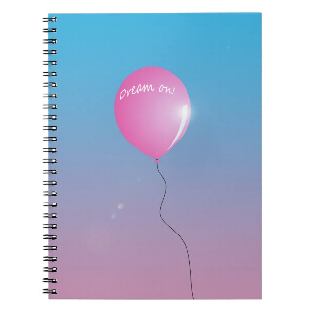 Cuaderno Soñar en citar globo rosado en el cielo inspirador (Frente)