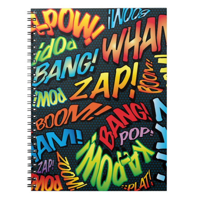 Cuaderno Sonidos divertidos de arte pop de cómic retro (Frente)