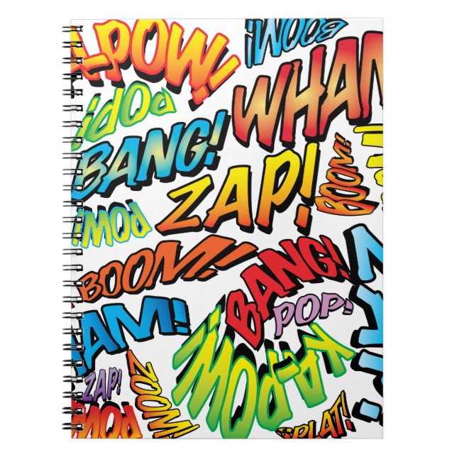 Cuaderno Sonidos Divertidos de Arte Pop de Cómics Retro (Frente)