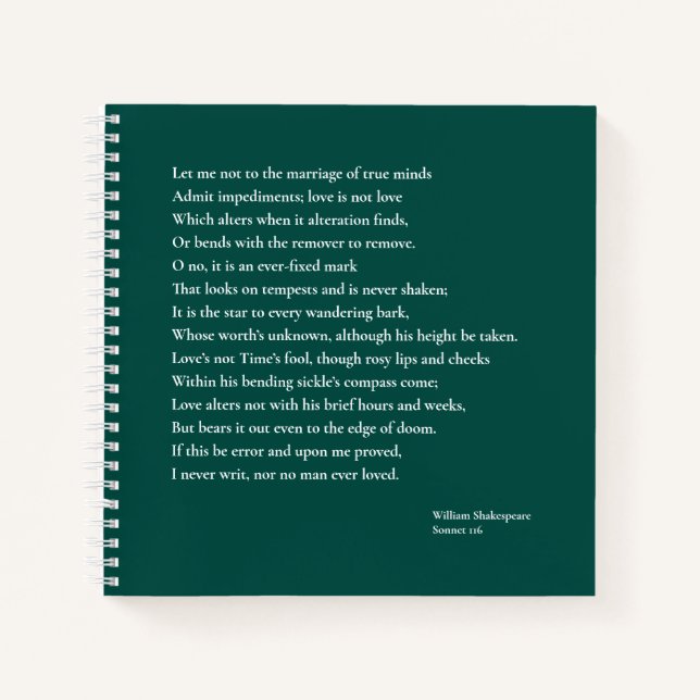 Cuaderno Sonnet 116Permítanme no casarme con las mentes ver (Anverso)