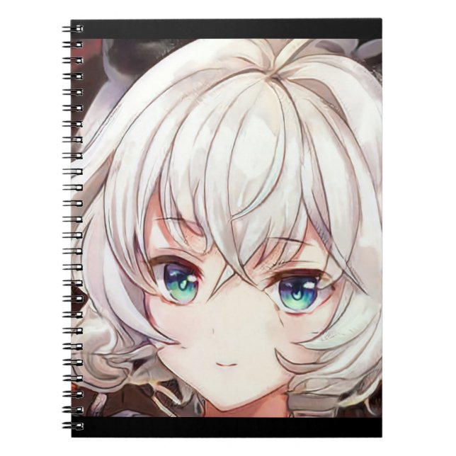 Cuaderno Sonriente chica de anime manga de plata de cabello (Frente)